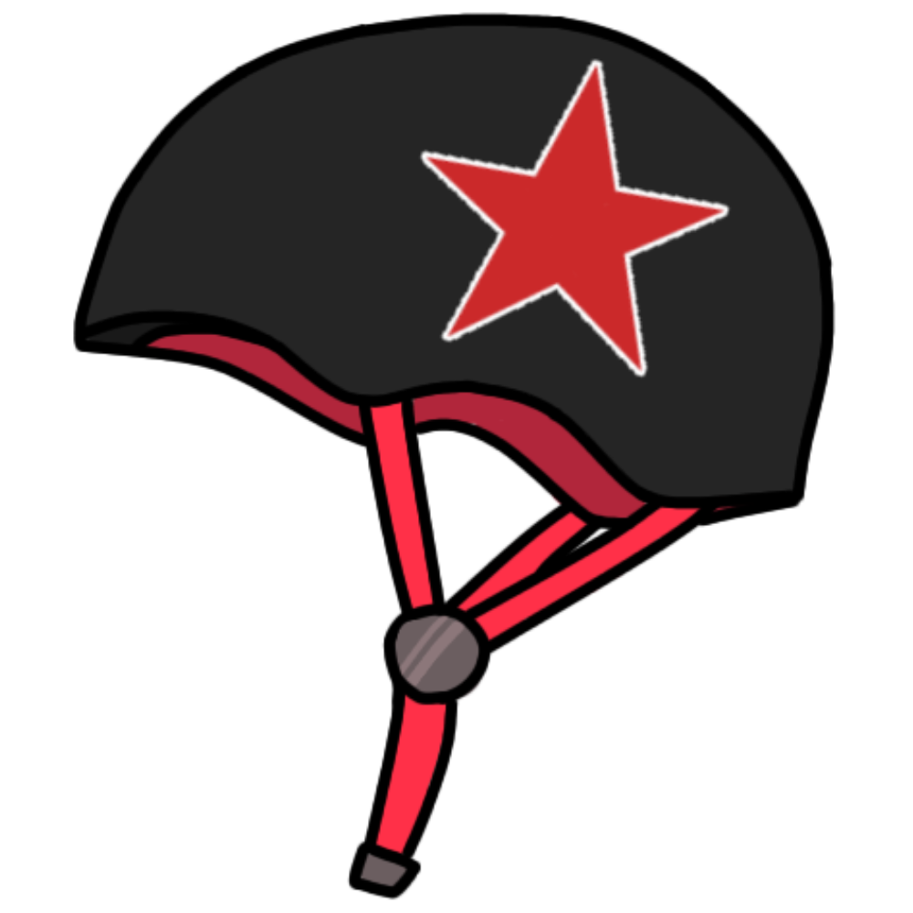  a skateboarding helmet with a black cloth cover over it that has a red star with  white outline on the side of the helmet.